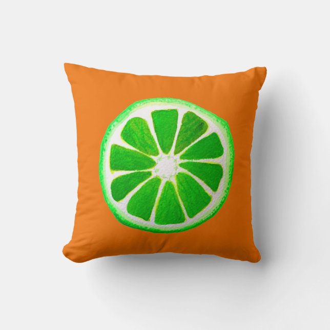 Pop art citrus lime fruit original watercolour art cushion (Front)