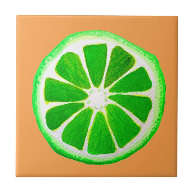 Pop art citrus lime fruit original watercolour ceramic tile (Front)