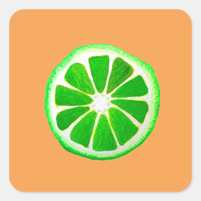 Pop art citrus lime fruit original watercolour square sticker (Front)
