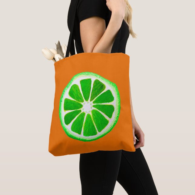 Pop art citrus lime fruit original watercolour tote bag (Close Up)