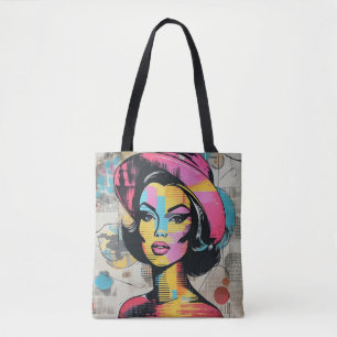 Pop Art Collage Stylised Woman Female Portrait Tote Bag