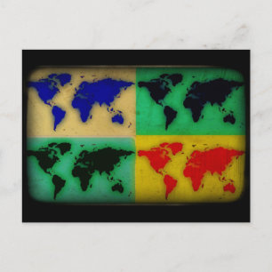 pop art color world map postcard