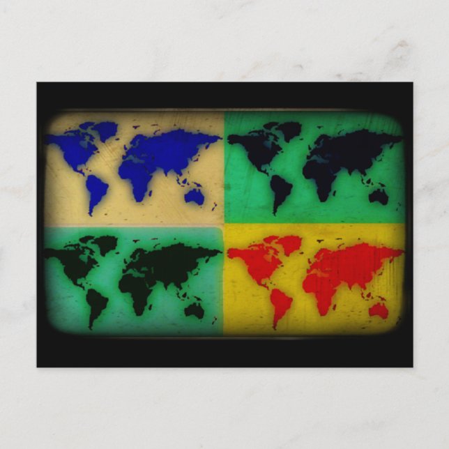 pop art color world map postcard (Front)