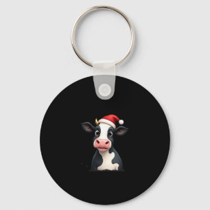 Pop Art Colorful Cow Christmas T-Shirt (1) Key Ring