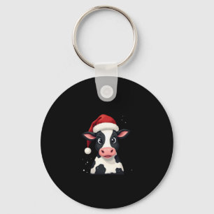 Pop Art Colorful Cow Christmas T-Shirt (2) Key Ring