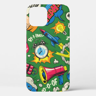 Pop art colorful seamless pattern with comic speec iPhone 12 case