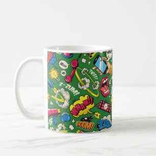 Pop art colorful seamless pattern with comic speec coffee mug