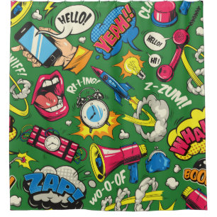 Pop art colorful seamless pattern with comic speec shower curtain