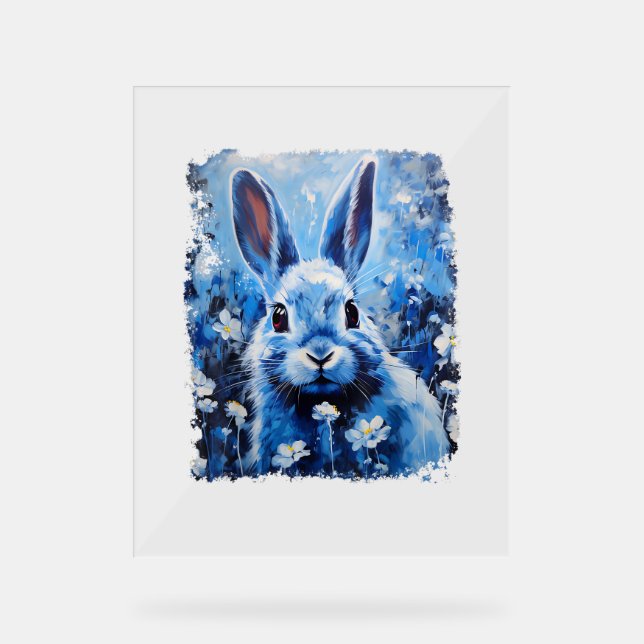 Pop Art Colourful Bunny Rabbit Blue  Acrylic Sign (Front)