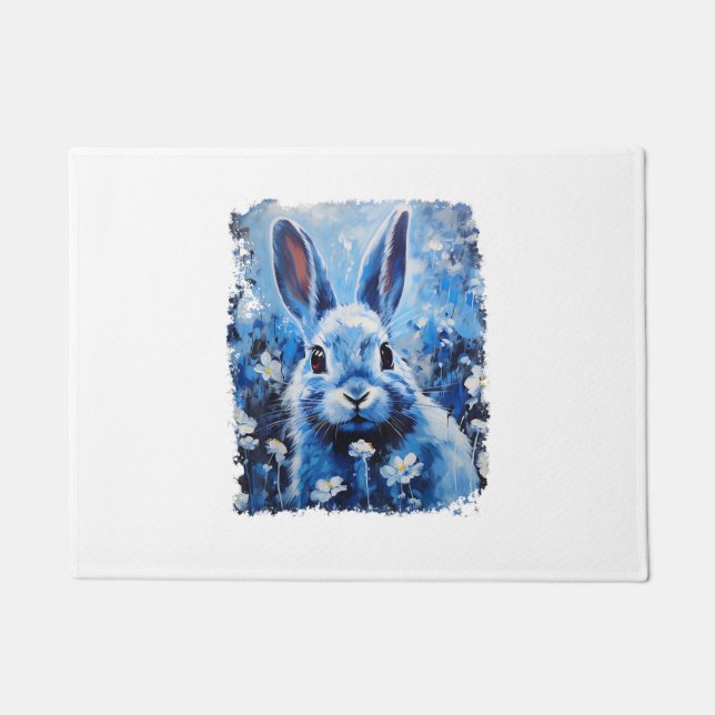 Pop Art Colourful Bunny Rabbit Blue  Doormat (Front)