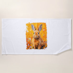 Pop Art Colourful Bunny Rabbit Orange Beach Towel