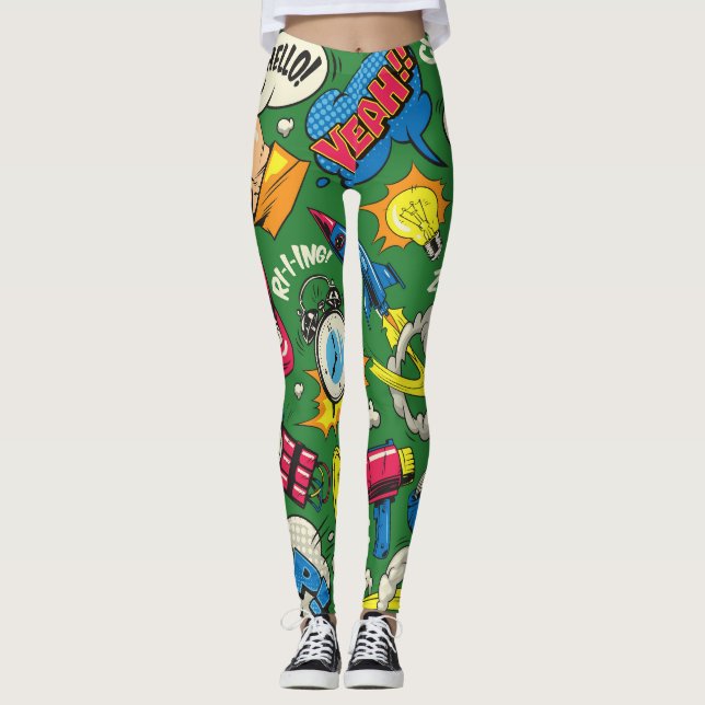 Pop Art: Colourful Comic Seamless Leggings (Front)