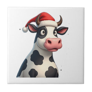 Pop Art Colourful Cow Christmas T-Shirt (1) Ceramic Tile