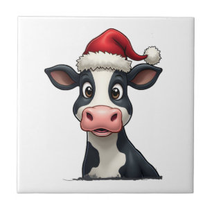 Pop Art Colourful Cow Christmas T-Shirt (2) Ceramic Tile