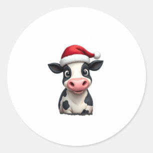 Pop Art Colourful Cow Christmas T-Shirt (3) Classic Round Sticker