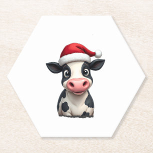 Pop Art Colourful Cow Christmas T-Shirt (3) Paper Coaster