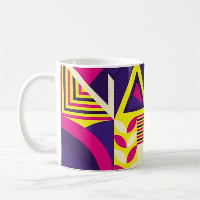 Pop art, colourful geometric shapes. coffee mug (Left)