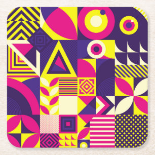 Pop art, colourful geometric shapes. square paper coaster