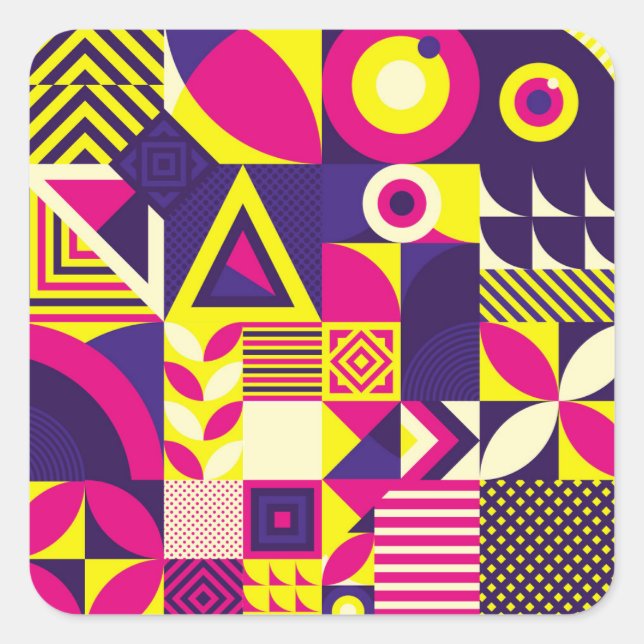 Pop art, colourful geometric shapes. square sticker (Front)