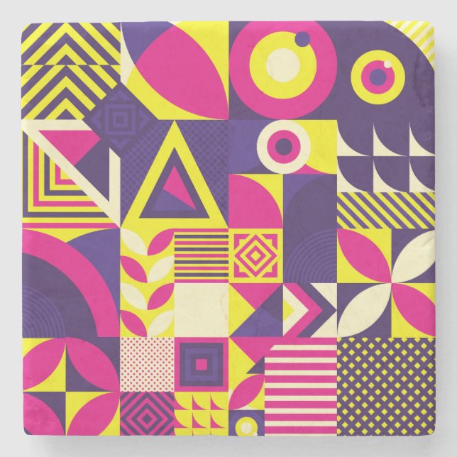 Pop art, colourful geometric shapes. stone coaster (Front)