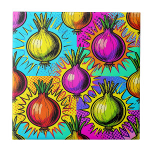 Pop Art Colourful Onions Ceramic Tile