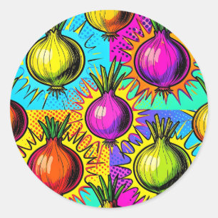 Pop Art Colourful Onions Classic Round Sticker