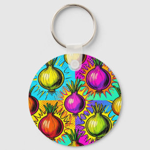 Pop Art Colourful Onions Key Ring