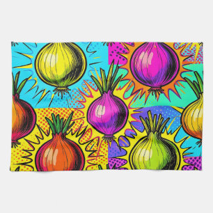 Pop Art Colourful Onions Tea Towel