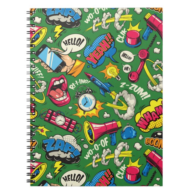 Pop Art Colourful Pattern - Retro Comic Explosion Notebook (Front)