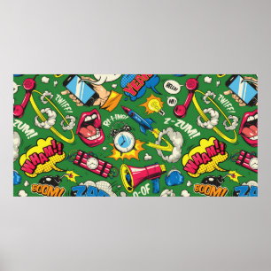 Pop art colourful seamless pattern with comic spee poster