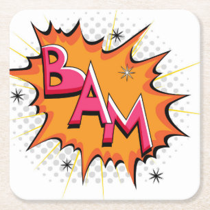 Pop Art Comic Bam! Square Paper Coaster