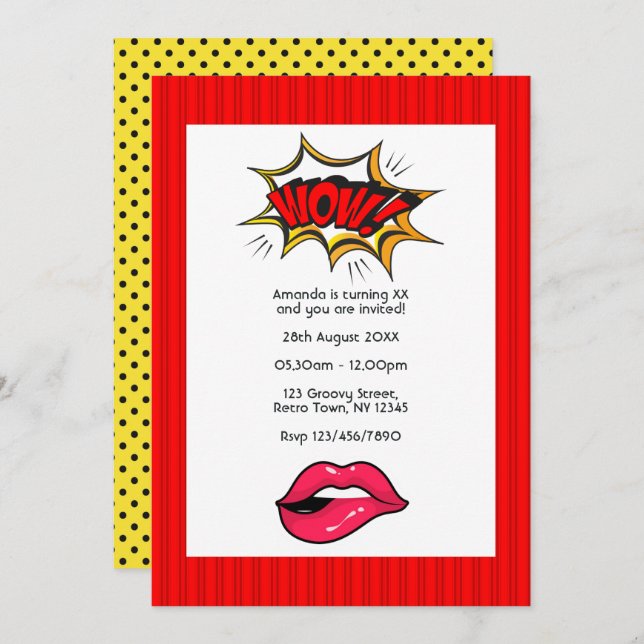 Pop Art Comic Birthday Party Invitation (Front/Back)