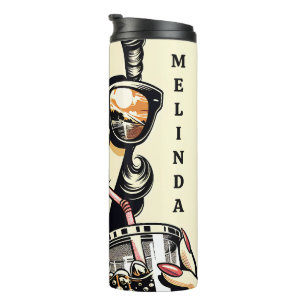 Pop Art Comic Book Pretty Woman Drinking Soda Thermal Tumbler