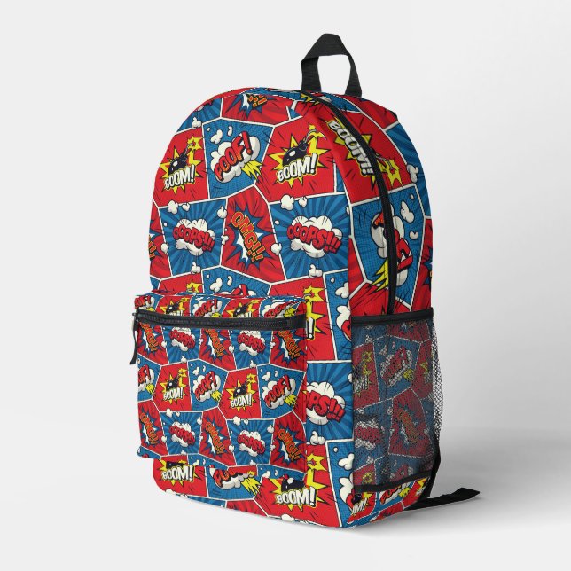 Pop Art Comic Book Printed Backpack (Back Corner Right)