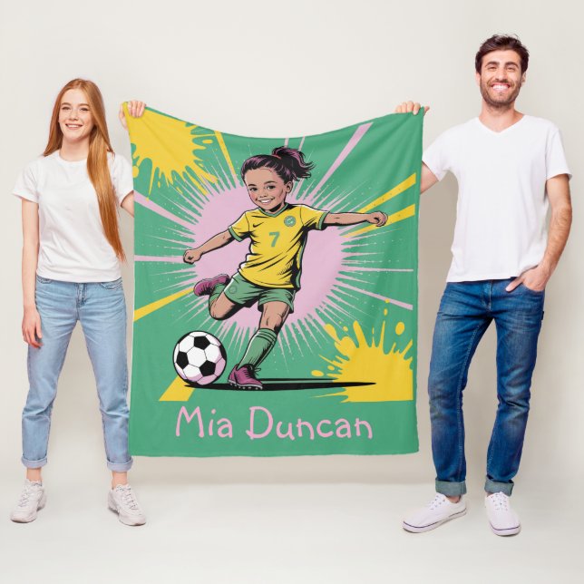 Pop Art Comic Girls Soccer Birthday Party Gift Fleece Blanket (In Situ)