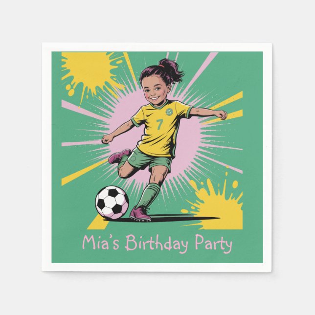 Pop Art Comic Girls Soccer Birthday Party Napkin (Front)