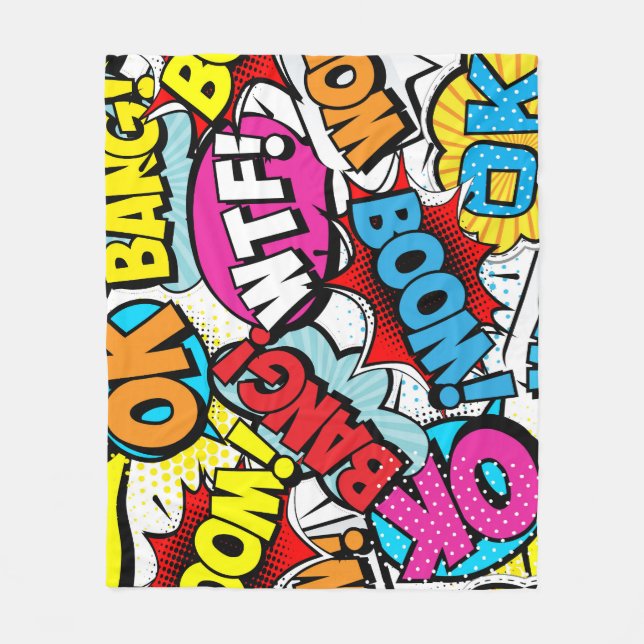 Pop Art Comic: Retro Seamless Pattern Fleece Blanket (Front)