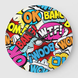 Pop Art Comic: Retro Seamless Pattern Large Clock