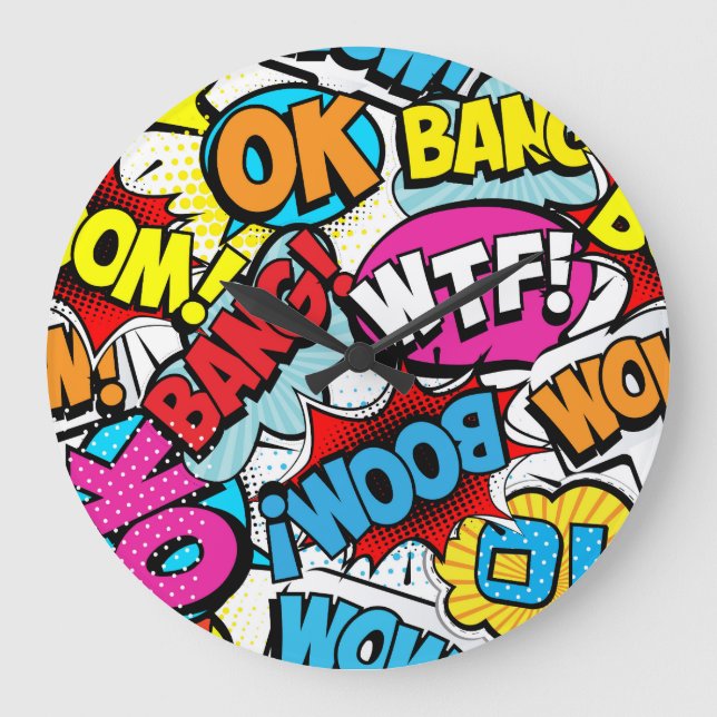 Pop Art Comic: Retro Seamless Pattern Large Clock (Front)