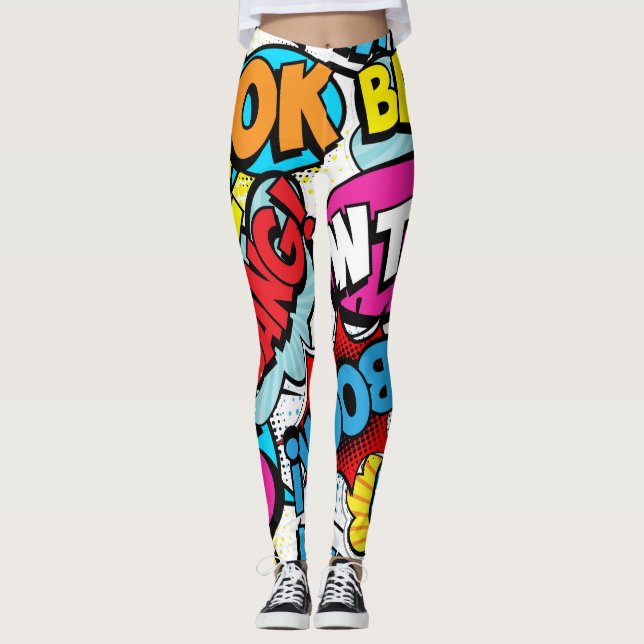 Pop Art Comic: Retro Seamless Pattern Leggings (Front)