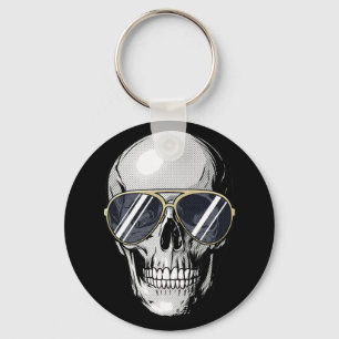 Pop Art Comic Skull With Sunglasses Graphic Key Ring