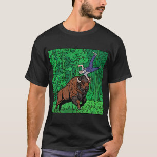 Pop Art Comic Style Bison Tossing Man Halftone T-Shirt