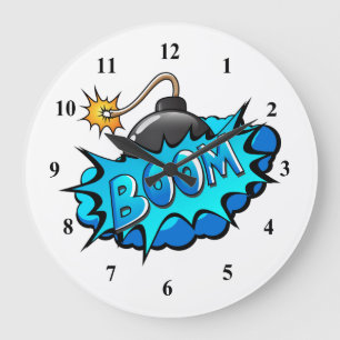 Pop Art Comic Style Bomb Boom! Large Clock