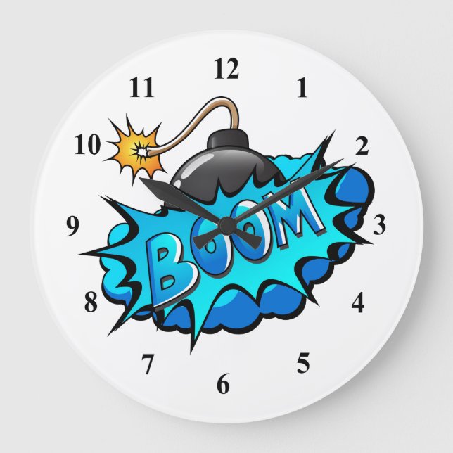 Pop Art Comic Style Bomb Boom! Large Clock (Front)