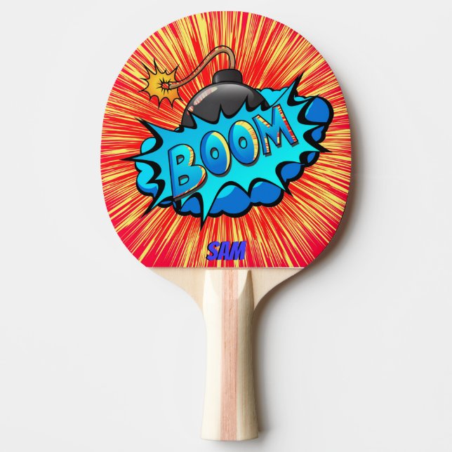 Pop Art Comic Style Bomb Boom! Personalised Ping Pong Paddle (Front)