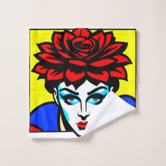 Pop art comic style cute woman and flower bath towel set