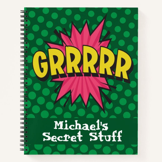 Pop art comic style personalised notebook (Front)