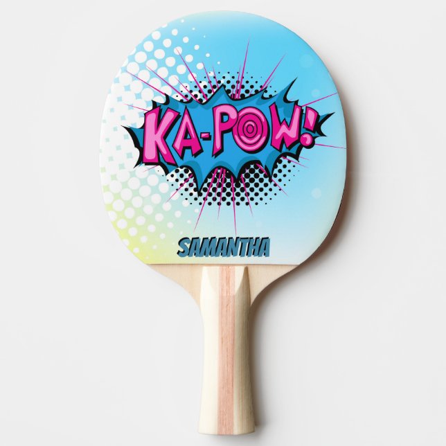 Pop Art Comic Style Superhero Ka-pow! Personalised Ping Pong Paddle (Front)