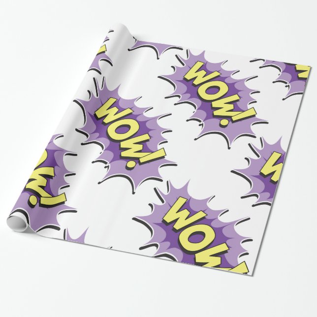 Pop Art Comic Style Wow Wrapping Paper (Unrolled)