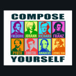 Pop Art Composers | Compose Yourself Poster<br><div class="desc">Bright colours add a modern pop art spirit to these graphic stylised portraits of famous musical composers. Each portrait is designed featuring two different intense colours and has the artists first name placed below in a bold, clean font. Eight composers are featured: Chopin, Bach, Wagner, Schubert, Tchaikovsky, Shostakovich, Mozart, and...</div>